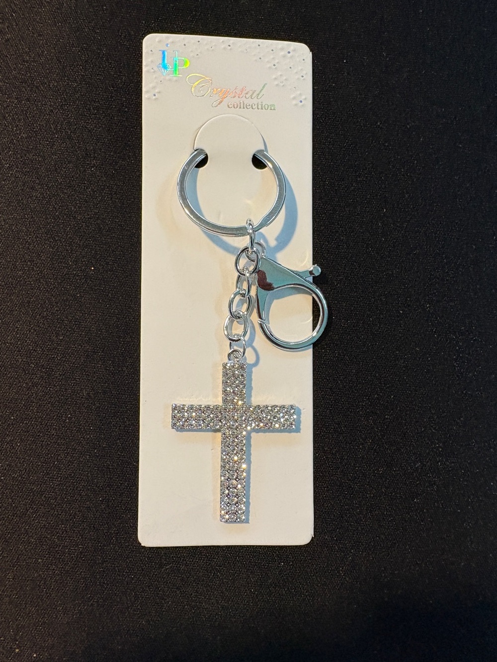 Crystal Cross Keychain - Silver